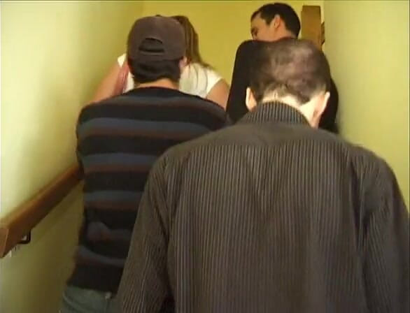 European Classics: Older whore in a blowbang on the stairs