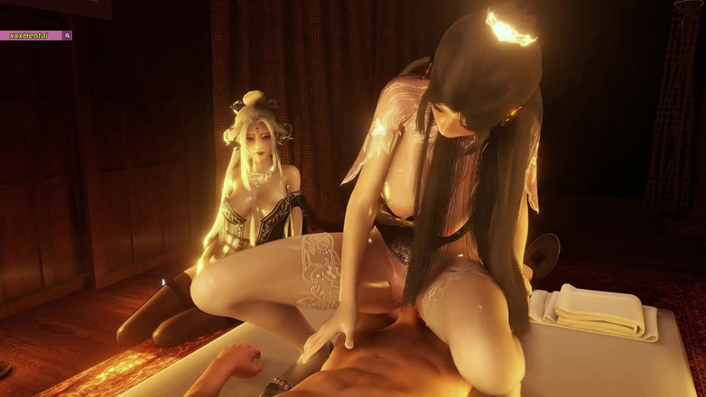 Soiyu Hentai: Cowok berotot beruntung ngentot 2 istri dewas cantik - hentai animasi 3d