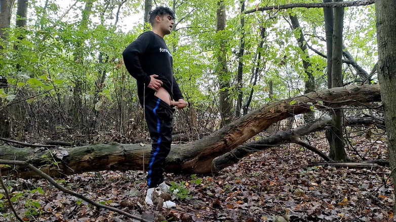 Idmir Sugary: 激烈的手淫 - 2次射精，第二次射精比第一次更大 - 雨天射精在森林里