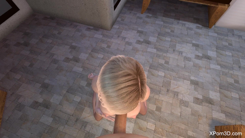 The Scenes: 3D prsatá blondýnka POV kouření, hluboké kouření a šukání do pusy
