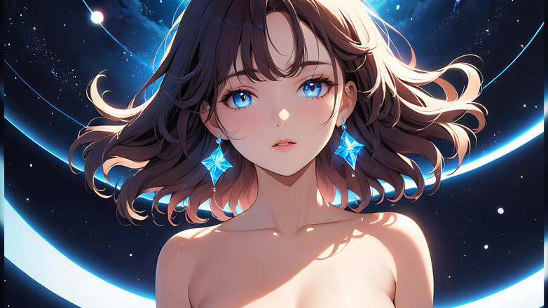 LustRender: 코스믹 세레니티: 뺨에 스타더스트가 있는 아름다운 젊은 여성