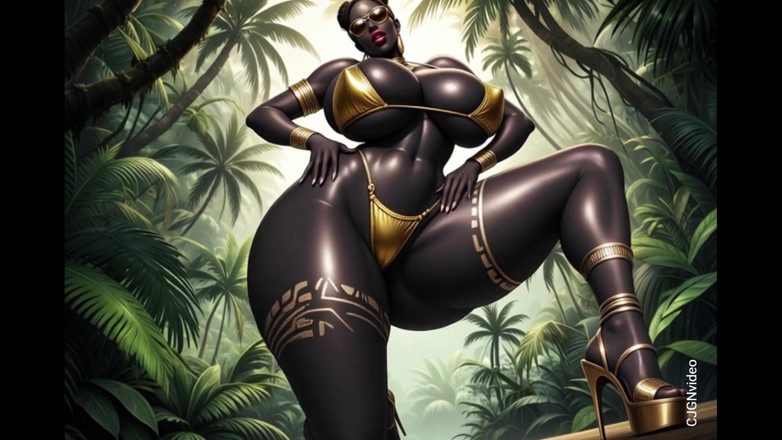 Hot girl dancing: Africana mulher sexy pose na selva com música (ai animation)
