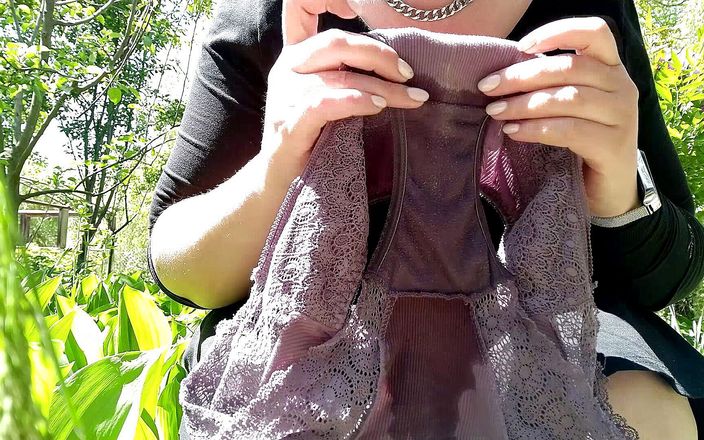 SoloRussianMom: Horny MILF pissing in panties for sale outdoor and showing...