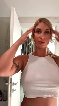 Stunning Beauty Big Ass Big Tits Blonde in the Bathroom Flashes What Is Under Her Mini Skirt and Takes Her Panties off