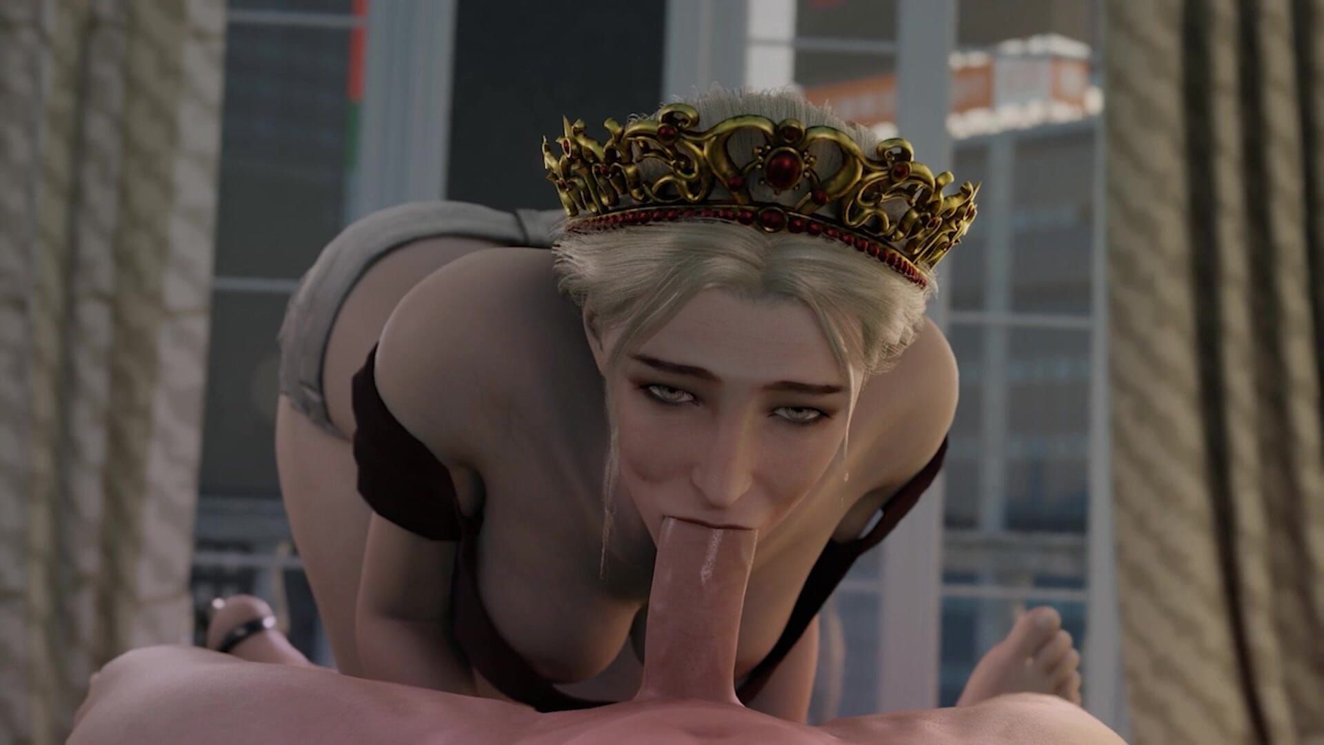 A young and hot princess with small breasts sucks cock and fucks you. 