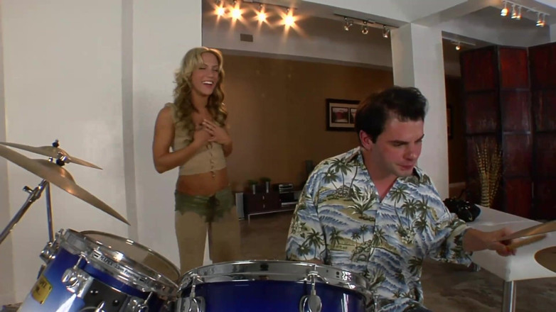 Just X Star: Amazing blonde sucks the cock of a young drummer