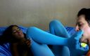 Foot Girls: Ebony teen Barbie colored nylon feet licking