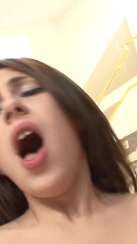 Brunette with little pussy takes a big cock fucking her pink pussy