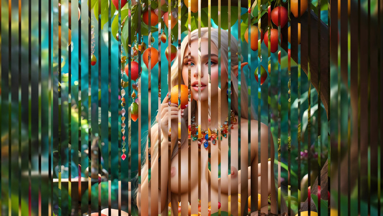 LustRender: Bella ragazza elfo nudo dal seno grande con akebi