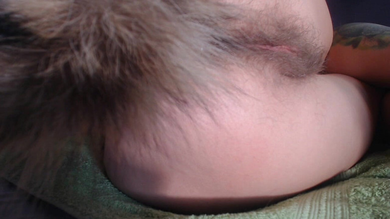 Risky Hairy Couple: Girl Playing with Her Hairy Asshole Tail