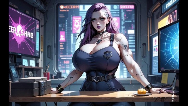 Hot girl dancing: Chica cyberpunk se desnuda en la oficina (animación ai)