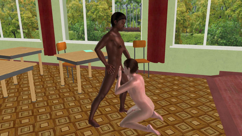 LustMen: Animowane gejowskie porno 3D - biały człowiek ssący penisa czarnego człowieka