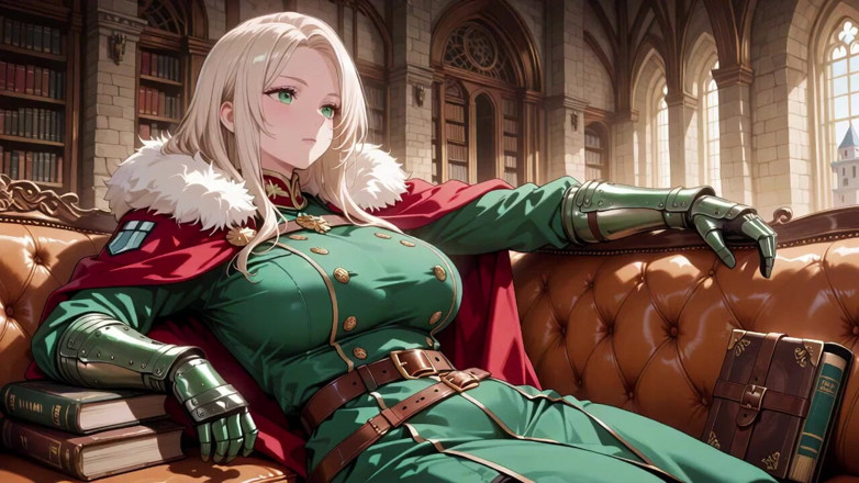 Tay Swift X: Blonde Knight's Afternoon! Green Uniform Golden Mechanical Arms, Lazily Contemplating...