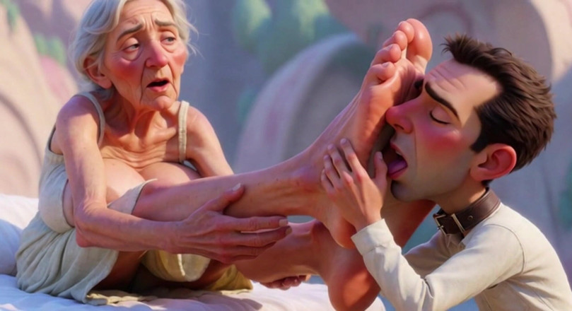 YOUR BEST FANTASY: Giantess Old Granny Foot Slave Worship - Tiny Man Licking Her...