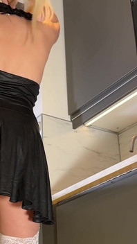 Hot Blonde College Girl Flashes Her Pussy Under Her Short Leather Dress and Show Her All Natural Boobs