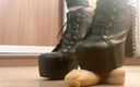 Hairy pussy angel: mistress goddes cock balls punishment heels leather metal shoes
