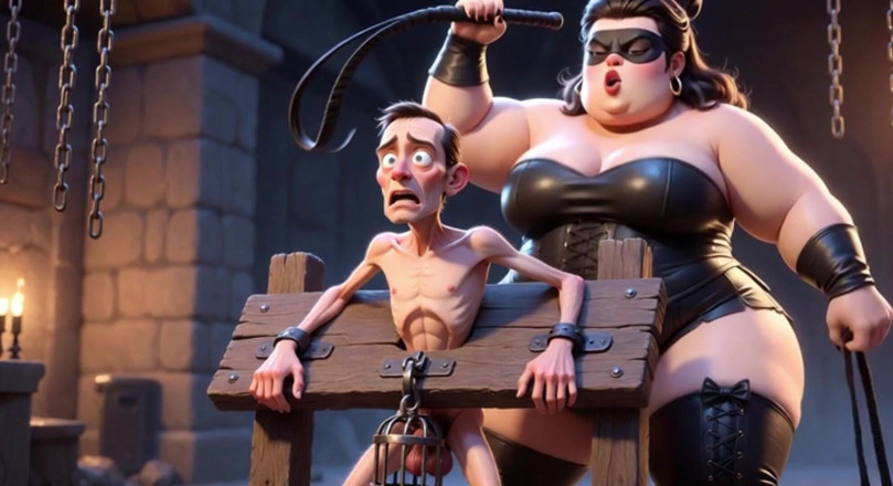 YOUR BEST FANTASY: Fat Dominatrix Whips Slaves Caged Penis - Extreme Humiliation