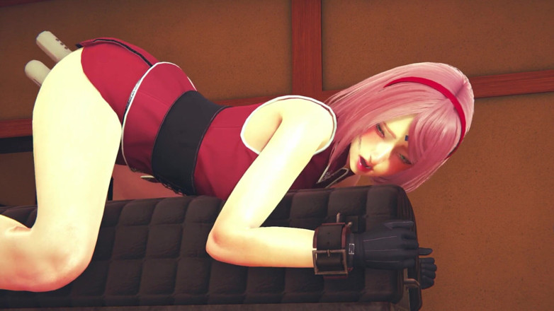 Waifu club 3D: Double vibrator in Sakura's ass and pussy