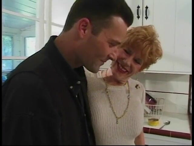 Meet my Pussy: Younger guy gets blown by 70 year old redhead in kitchen