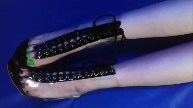 Lynn-Tonic: Oiling PVC boots masturbating