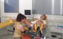 Rubber &amp; Clinic Studio - 1ATOYS: Big boobs latex slut shaved on the gynchair