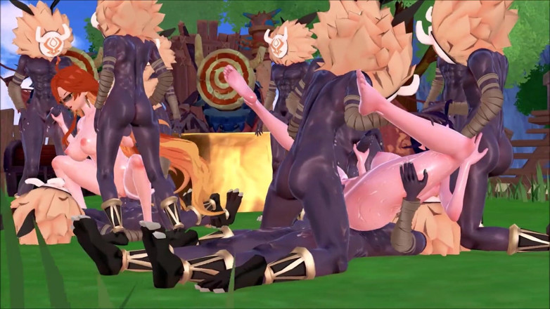 NSFWOtaku: Genshin Impact - Genshin Girls in Hilichurl Beach Camp - Rough Sex - 3D...