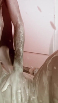 Funny Food Scene-1 busty Blonde MILF in Lingerie Covered in Soap Fucked by Big Cock