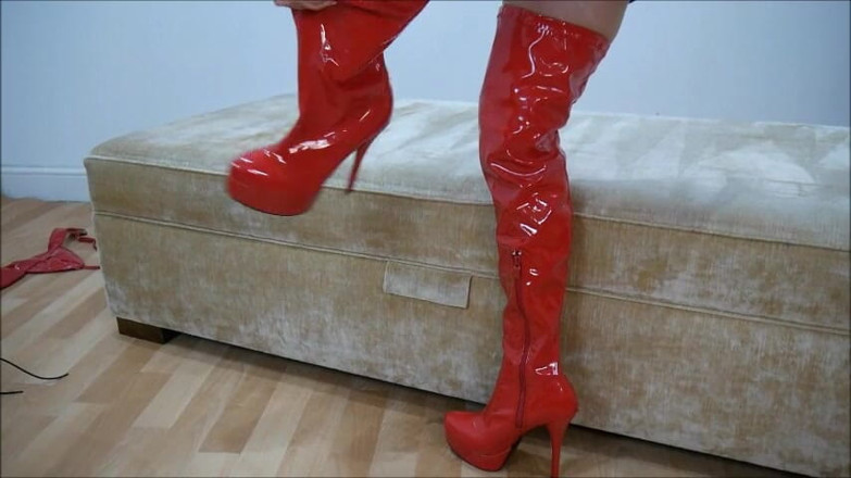 Ashley Jay Secret: Black or red PVC boot fetish