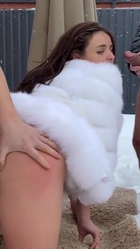 A Group of Guys Banging a Pregnant Woman Outside in the Snow
