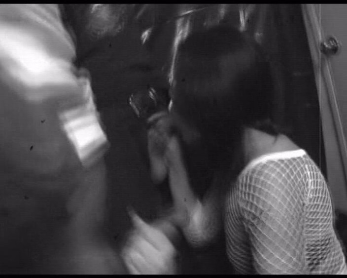 Goldenxtapes: Seductive Brunette in Fishnet Sucks Cock and Licks Pussy Backstage