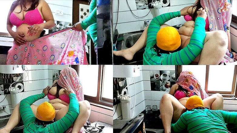 Nadiya: 台所でぽっちゃりした奥さんのマンコを食べる夫