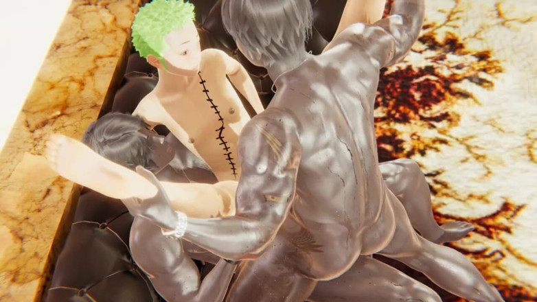 Yaoitube: One Piece Yaoi - Zoro in a Double Anal Penetration