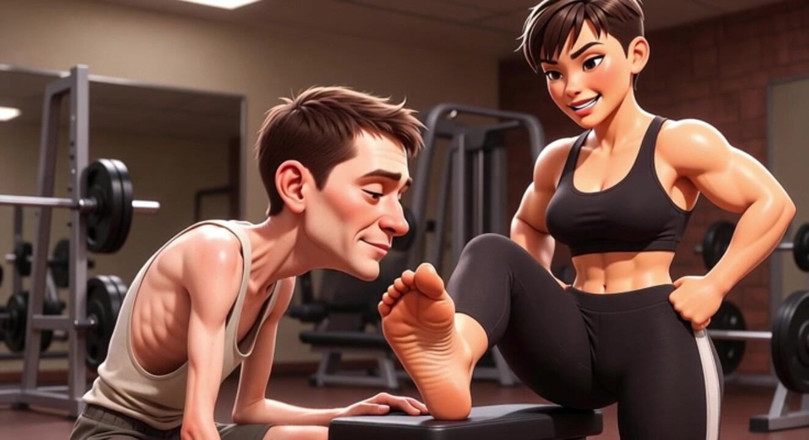 YOUR BEST FANTASY: Strong Muscular Woman Makes Skinny Slave Lick Her Feet