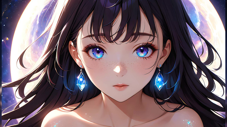 LustRender: Voidgazer: eine schöne junge frau mit schimmernden kosmischen sommersprossen