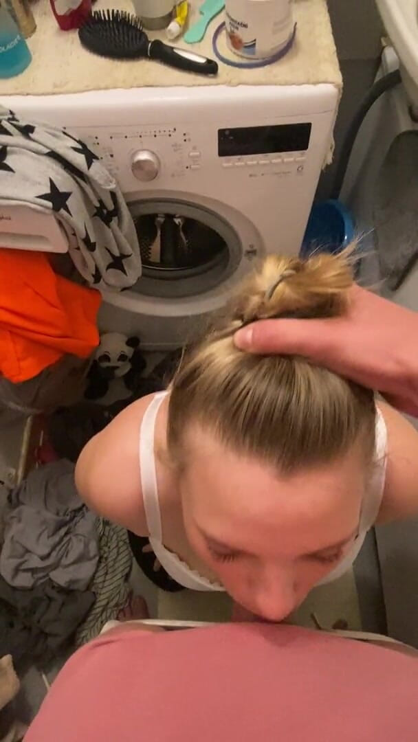Bootyass Girl: Risky quick blowjob in the bathroom when my stepmom was...