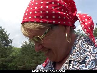 Moms With Boys: Old lady fucked outdoor in nature