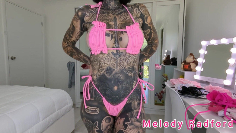 Melody Radford: Pink Ruffled Micro Bikini Try on Haul with Big Tits...
