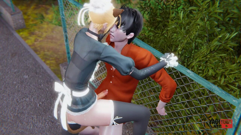 Yaoitube: Yaoi - empregada gata sexy Femboy é fodida em público