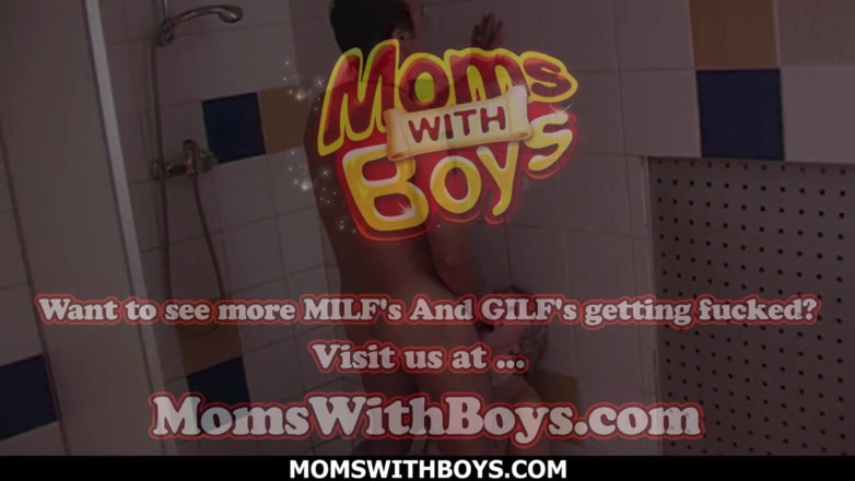 Moms With Boys: Old slut in steaming shower fuck with a young stud