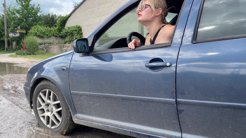 HotPrincessUA: Car Stuck in Mud: Desperate Masturbation, Sloppy Blowjob &amp; Public Facial...