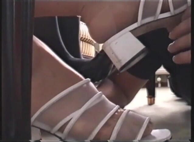 Foot Girls: White High Heels Worshipped by Slave in Close up Video