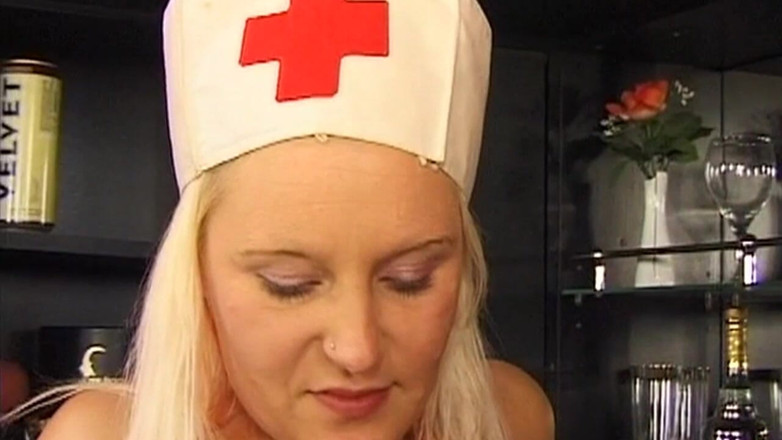 BANGORA RETRO CLUB: Busty Blonde Nurse Drains Masked Stranger in Bar