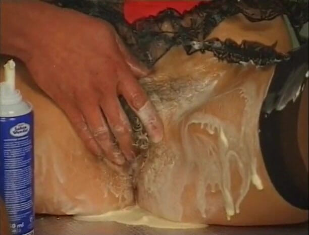 Lucky Cooch: Wet and messy slut wearing stockings and lingerie gets slammed
