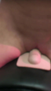 Blonde chick rides Sybian and sucks hard a thick cock