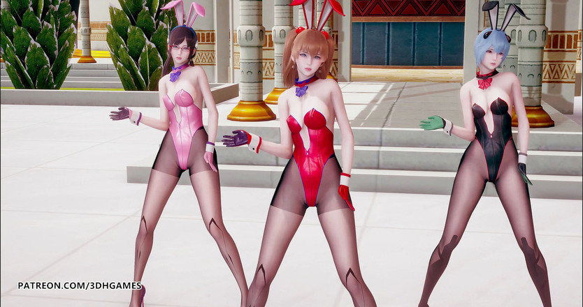 3D-Hentai Games: Somi - urodzinowy taniec w paski Evangelion Rei Ayanami Asuka Langley...