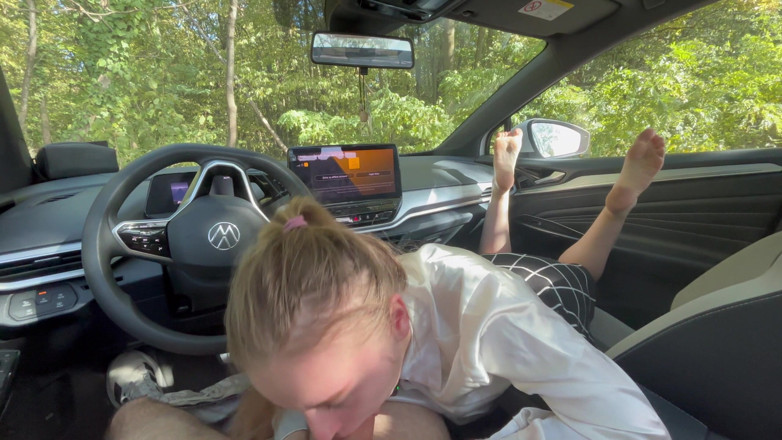 Elegant Angel: Schoolgirl Footjob in the Car