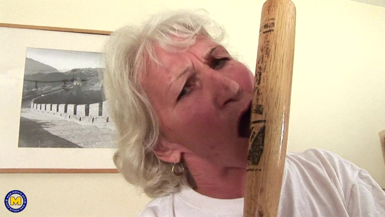 Mature NL: The 60 Plus Hairy Granny Maria Uses a Baseball Bat as...