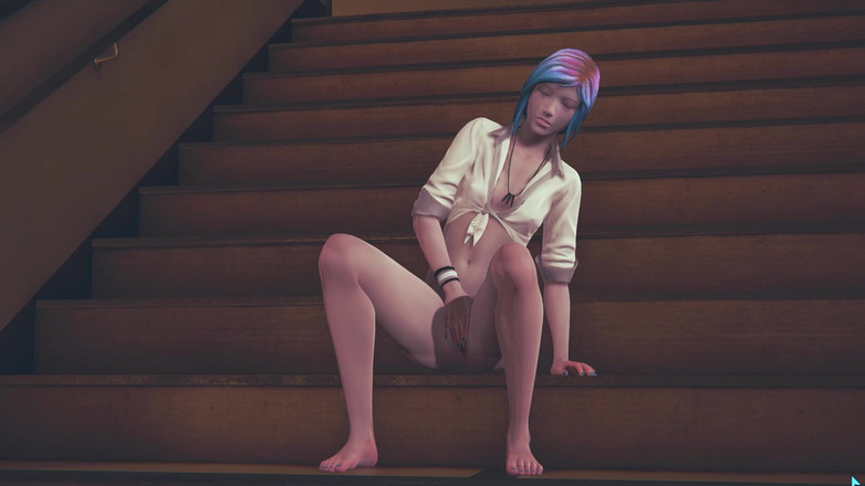 Waifu club 3D: Chloe Price masturbuje się na schodach w college'u