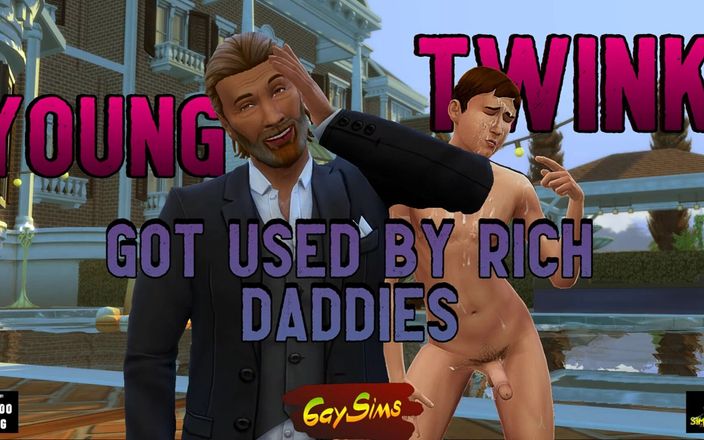 Dirty gay Sims: 迷失的 twink 被性交并在富有的年长爸爸之间分享