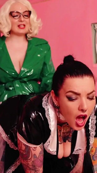 Lesbian Sex with Strap-on in Fetish Clothes - 2 MILFs Play